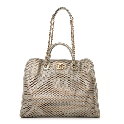 Chanel Metallic Calfskin Perforated Up In The Air Tote Light Gold 1 of 12