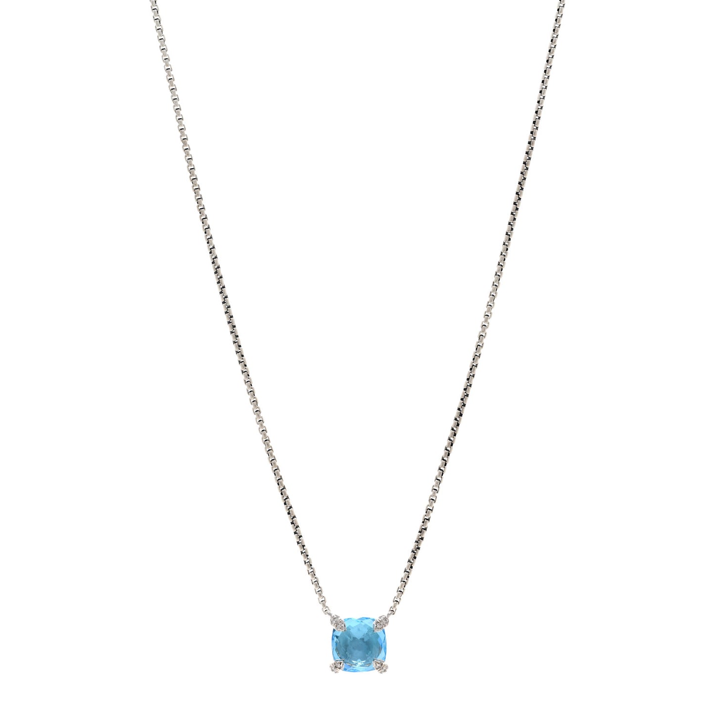 Sterling Silver Diamond Blue Topaz 9mm Petite Chatelaine Pendant Necklace