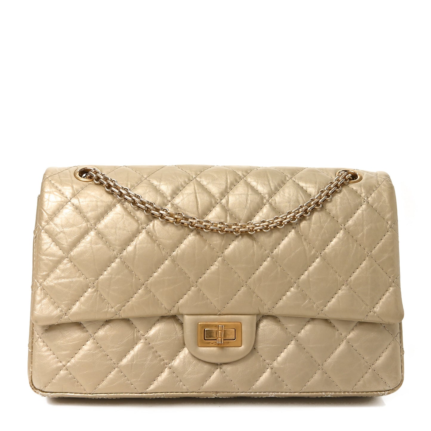 Metallic Aged Calfskin Quilted 2.55 Reissue 226 Flap Pale Gold