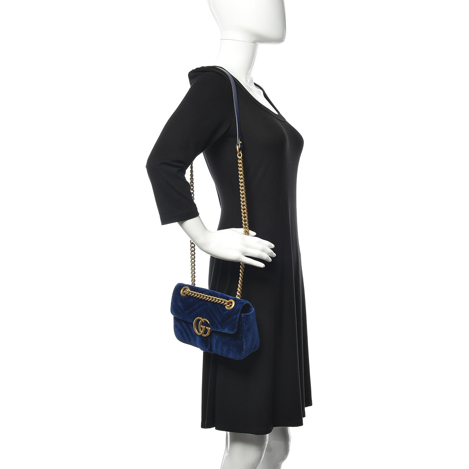 Gucci Velvet Matelasse Mini GG Marmont Shoulder Bag Cobalt Blue 2 of 10
