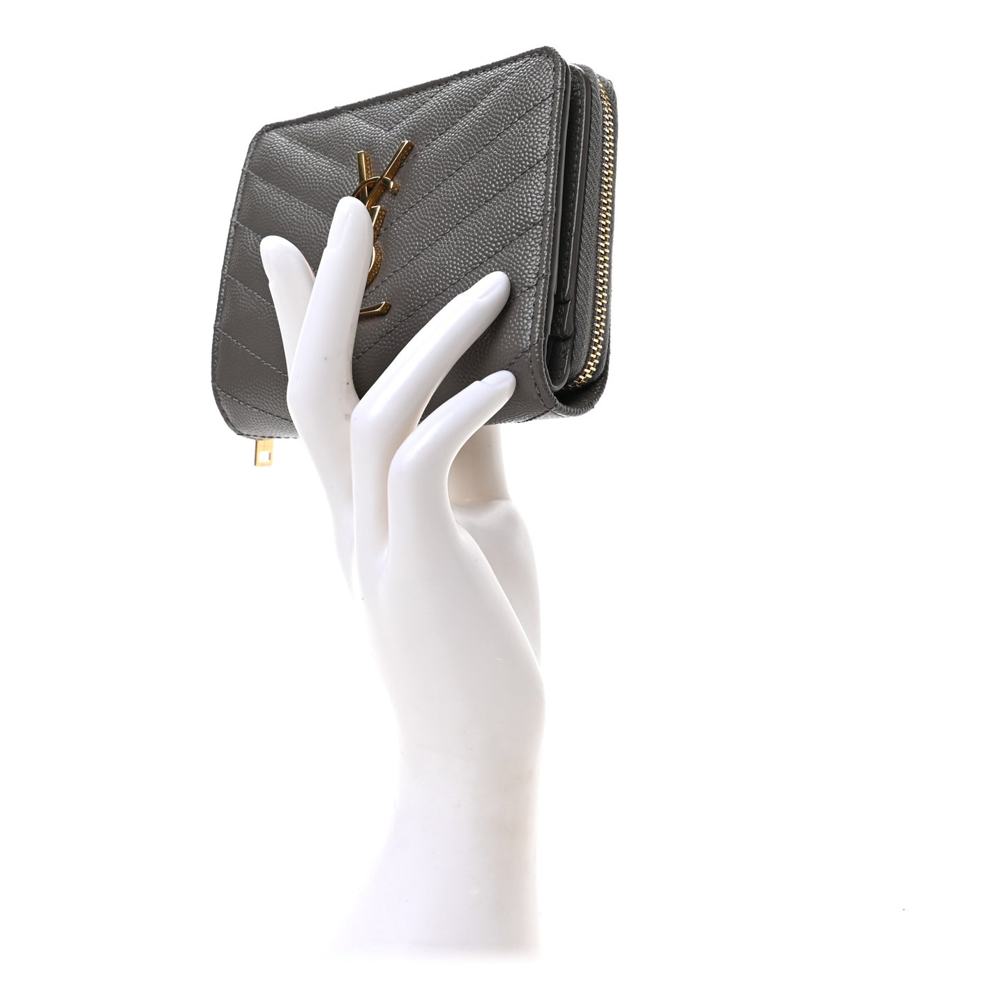 Grain De Poudre Matelasse Chevron Monogram Compact Zip Around Wallet Fog
