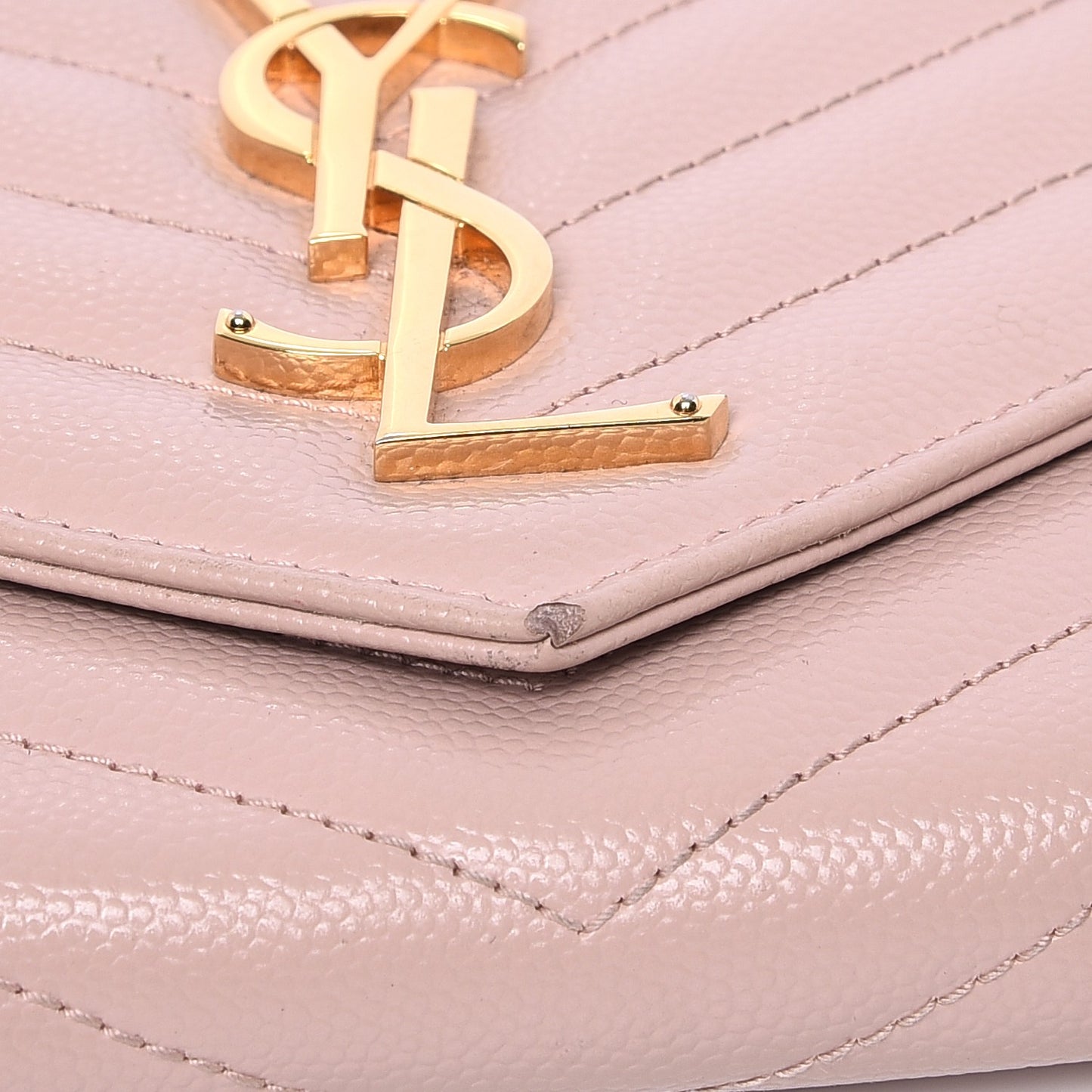 Grain De Poudre Matelasse Chevron Monogram Flap Wallet Pale Pink