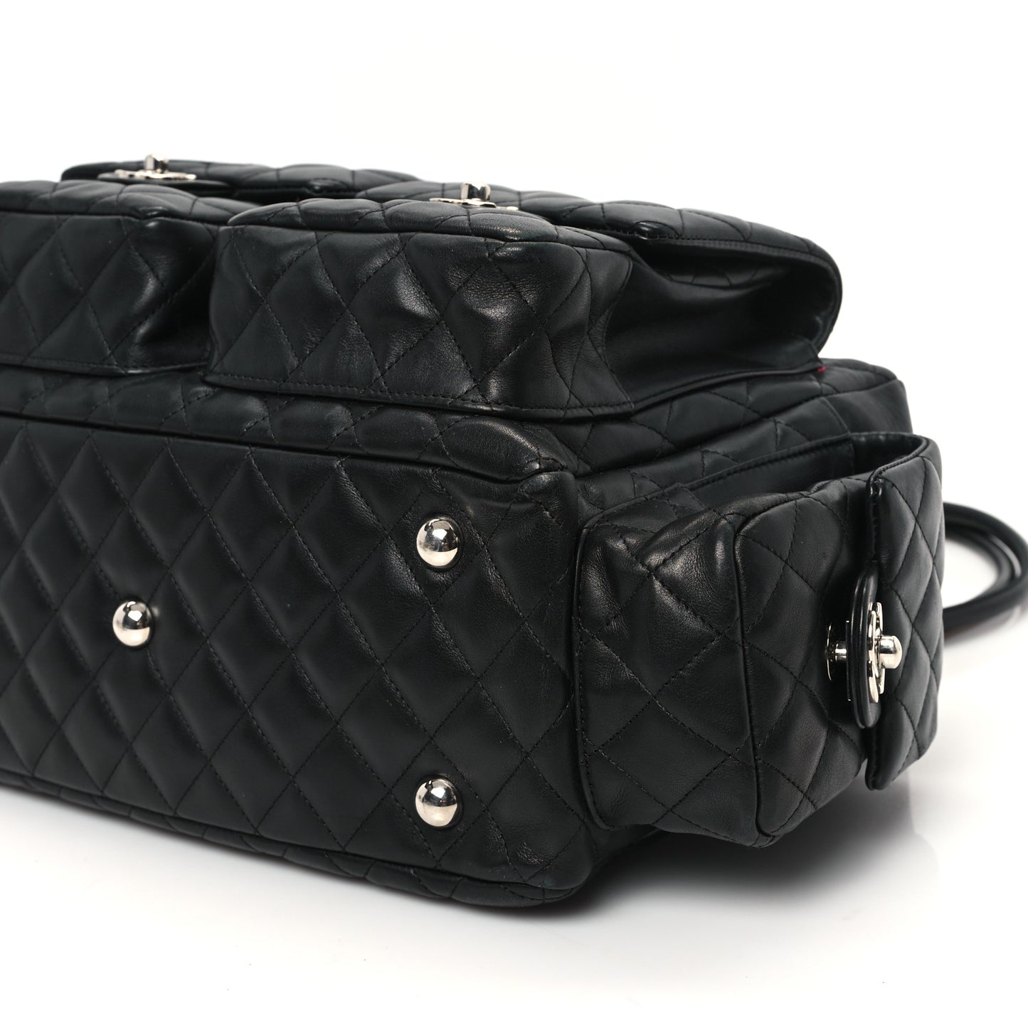 Calfskin Quilted Large Cambon Multipocket Reporter Black