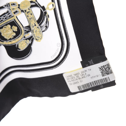 Hermes Silk Brides de Gala Nano Scarf 20 Black White Or 2 of 3