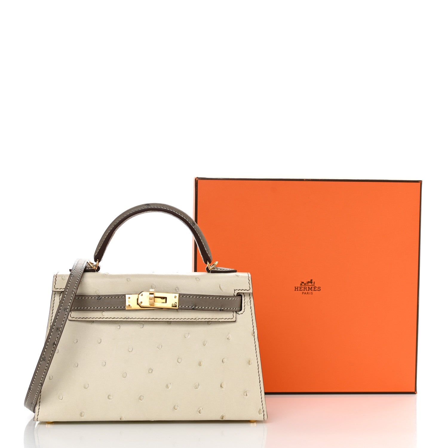 Hermes Ostrich Horseshoe Kelly Sellier Mini 20 Nata Gris Tourterelle 10 of 10