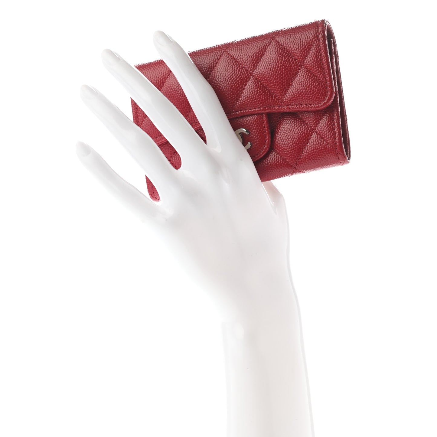 Caviar Quilted Flap Card Holder Dark Red