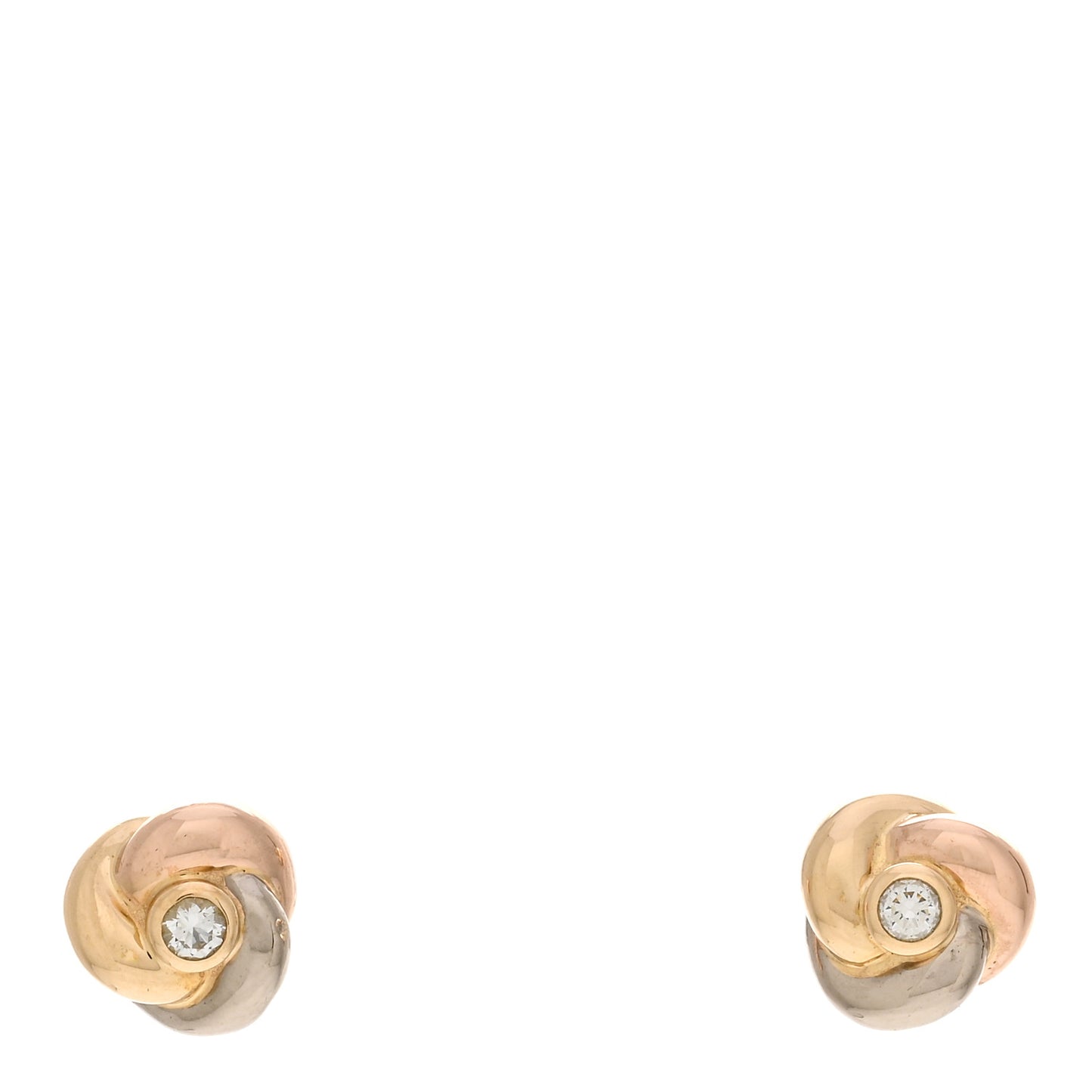 18K Pink Yellow White Gold Diamond Trinity Stud Earrings