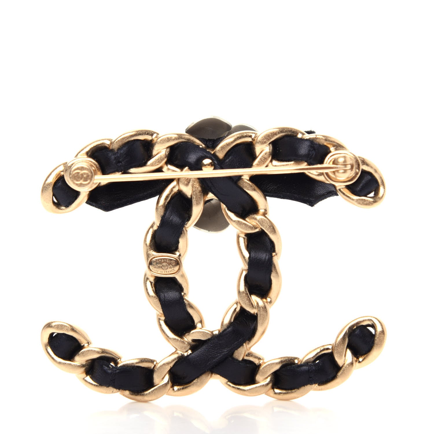 Chanel Metal Calfskin Chain 90's Camellia Brooch Black Gold 3 of 7