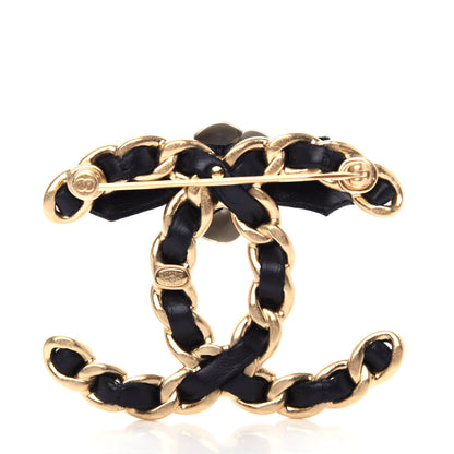Chanel Metal Calfskin Chain 90's Camellia Brooch Black Gold 3 of 7