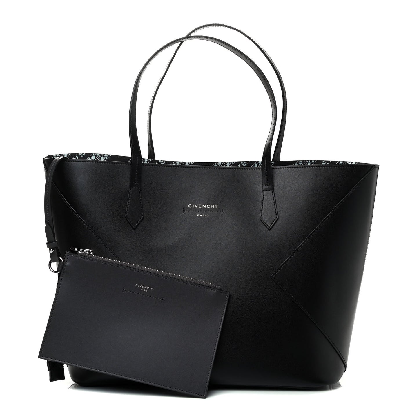 Smooth Calfskin Wing Shopper Tote Black White