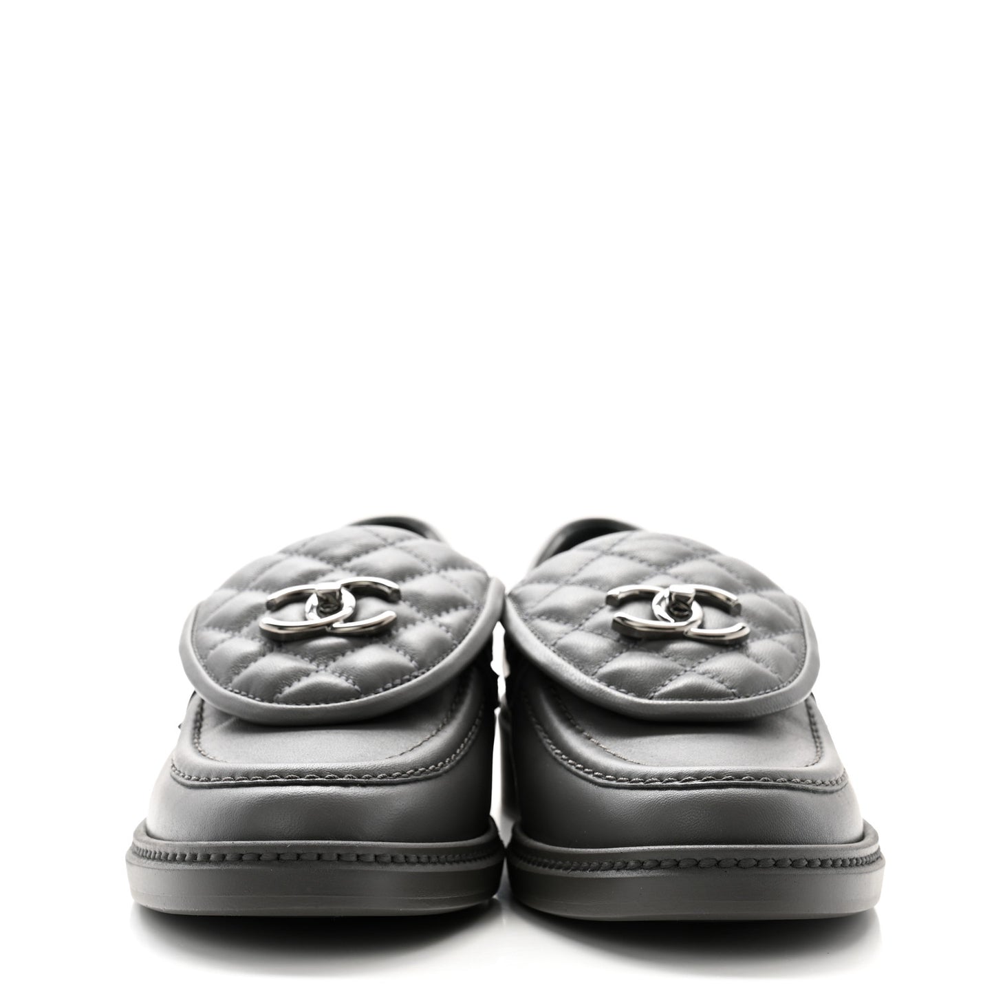 Lambskin Quilted CC Turnlock Loafers 38.5 Dark Grey