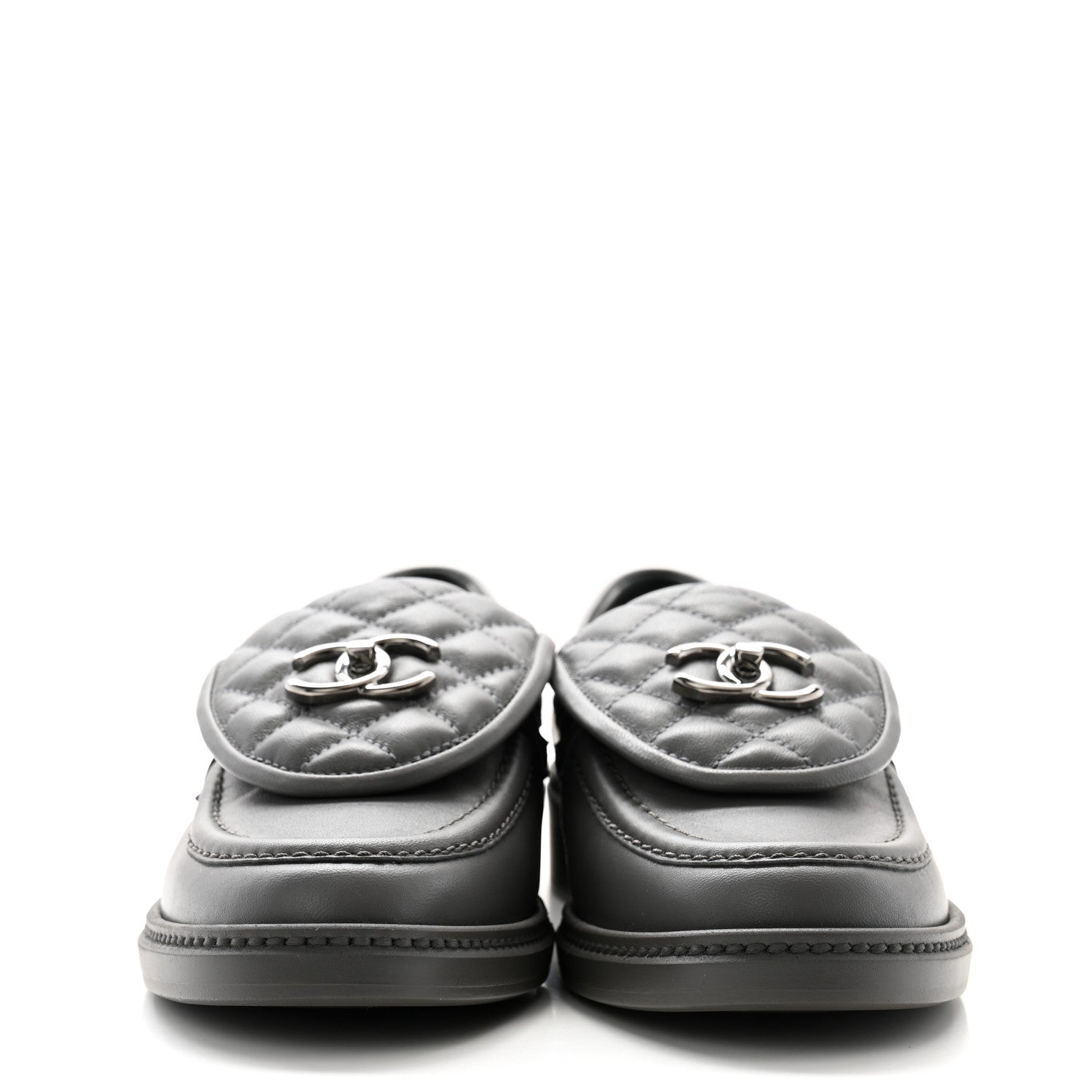 Chanel Lambskin Quilted CC Turnlock Loafers 38.5 Dark Grey 2 of 9
