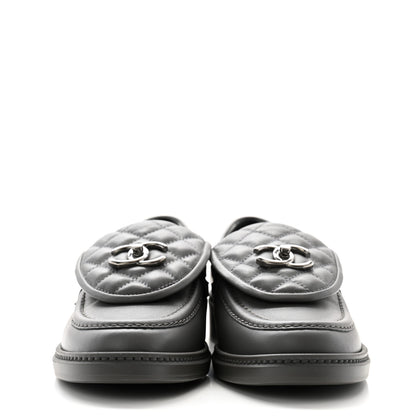 Chanel Lambskin Quilted CC Turnlock Loafers 38.5 Dark Grey 2 of 9