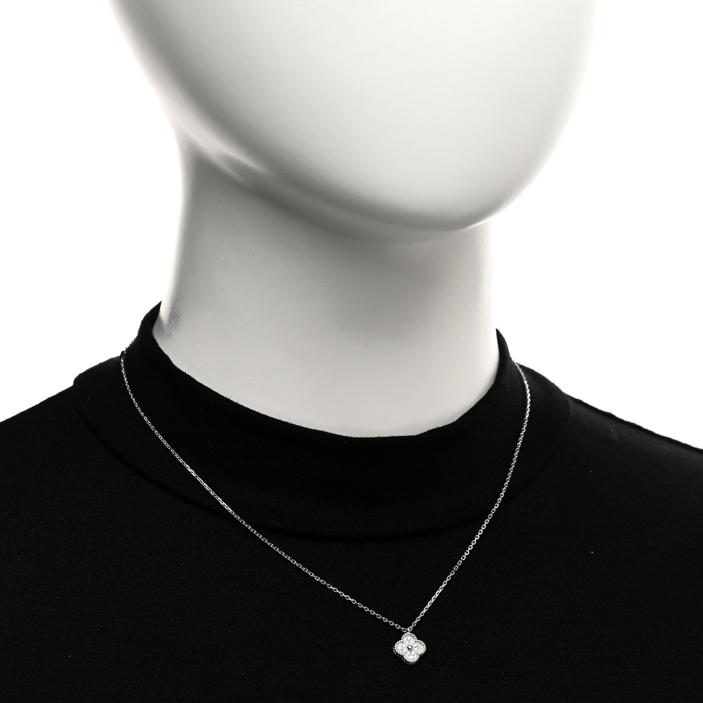 18K White Gold Diamond Sweet Alhambra Pendant Necklace