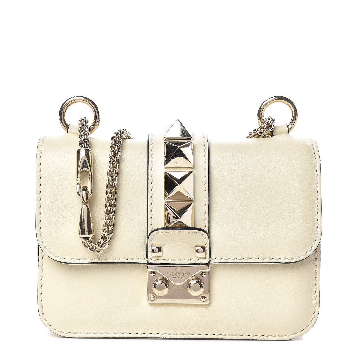 Vitello Mini Glam Lock Rockstud Flap White