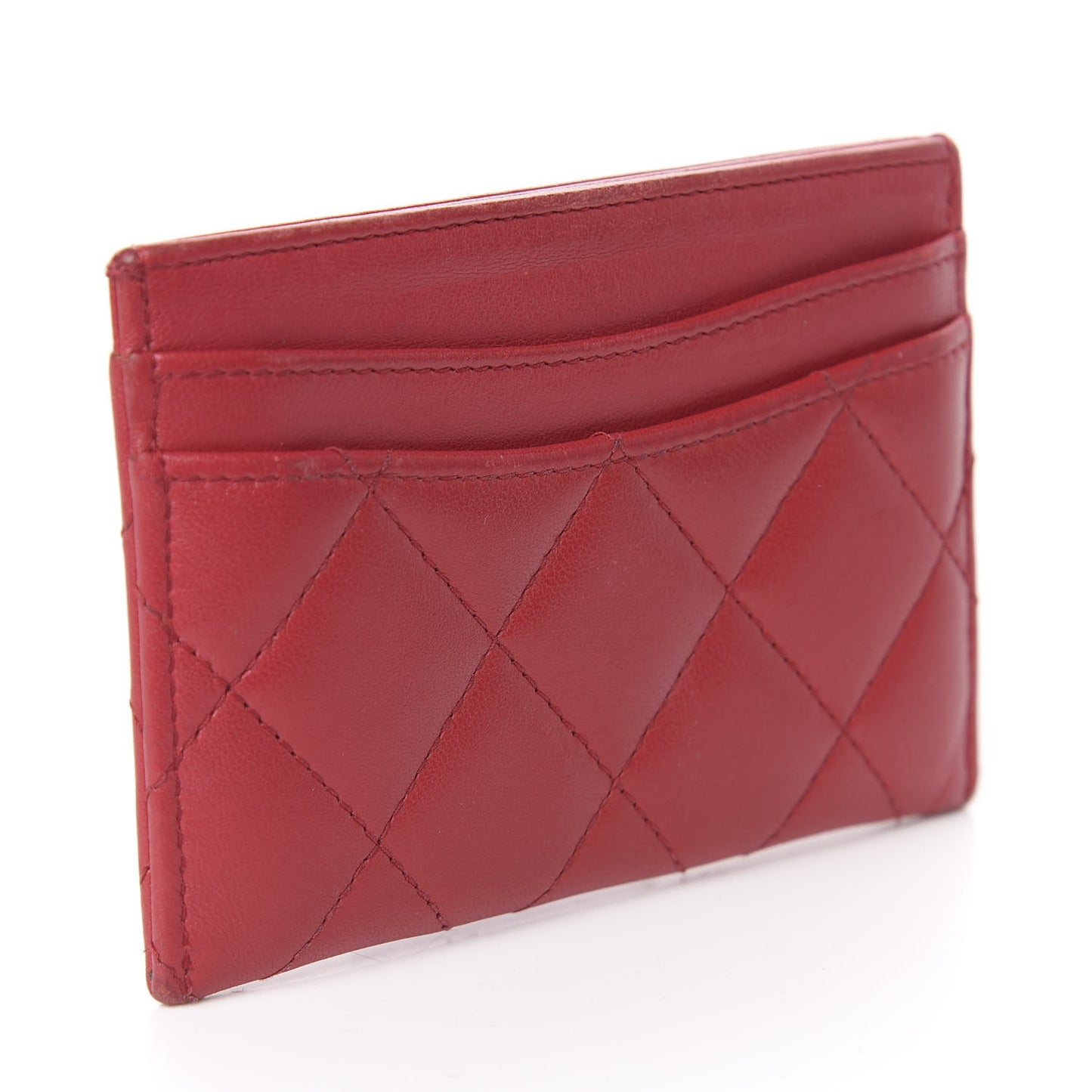 Lambskin Quilted Card Holder Red