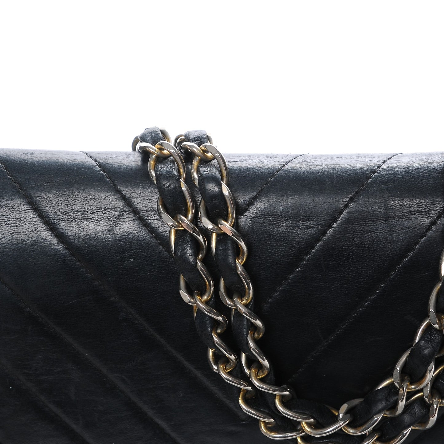 Lambskin Chevron Quilted Medium Double Flap Black