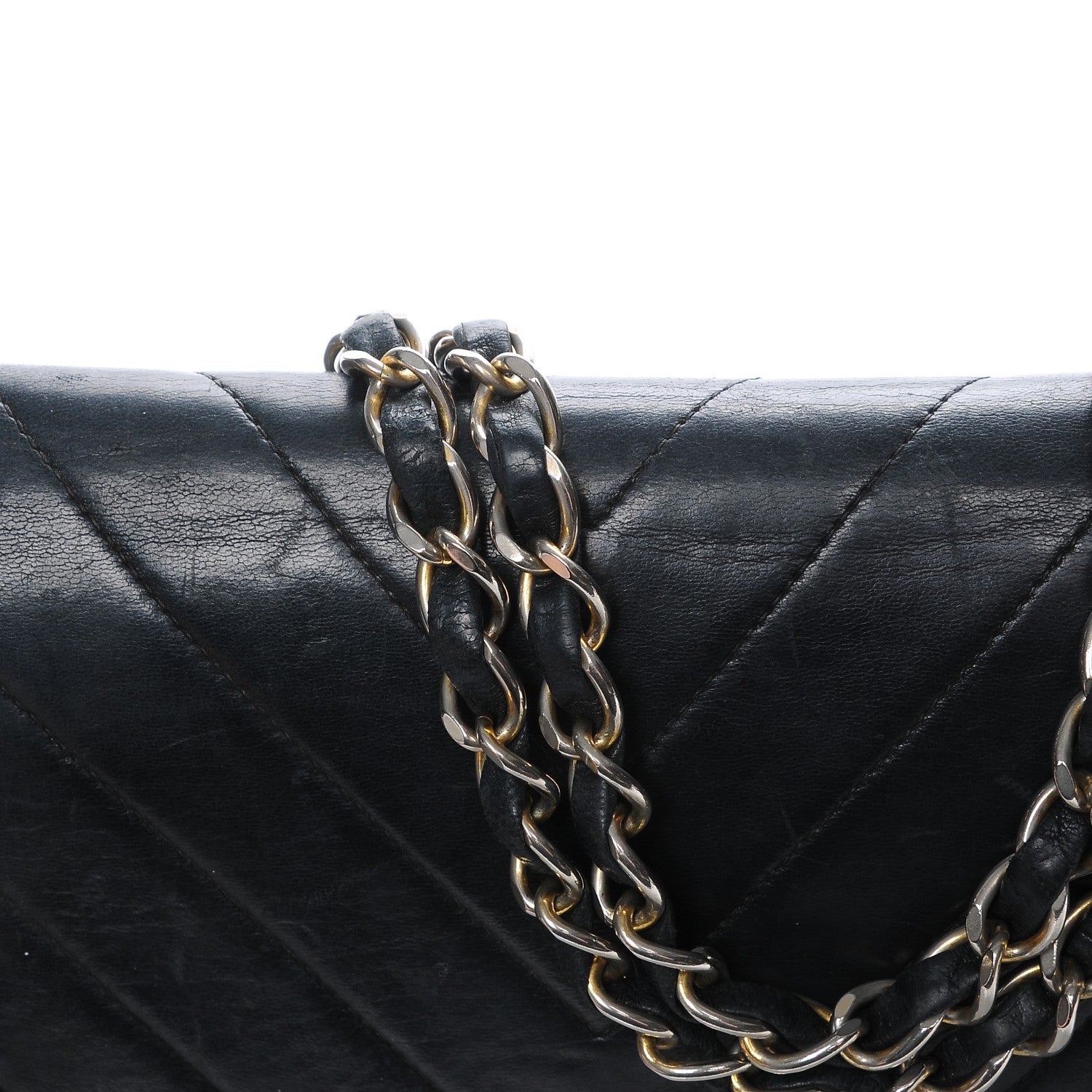 Chanel Lambskin Chevron Quilted Medium Double Flap Black 10 of 14