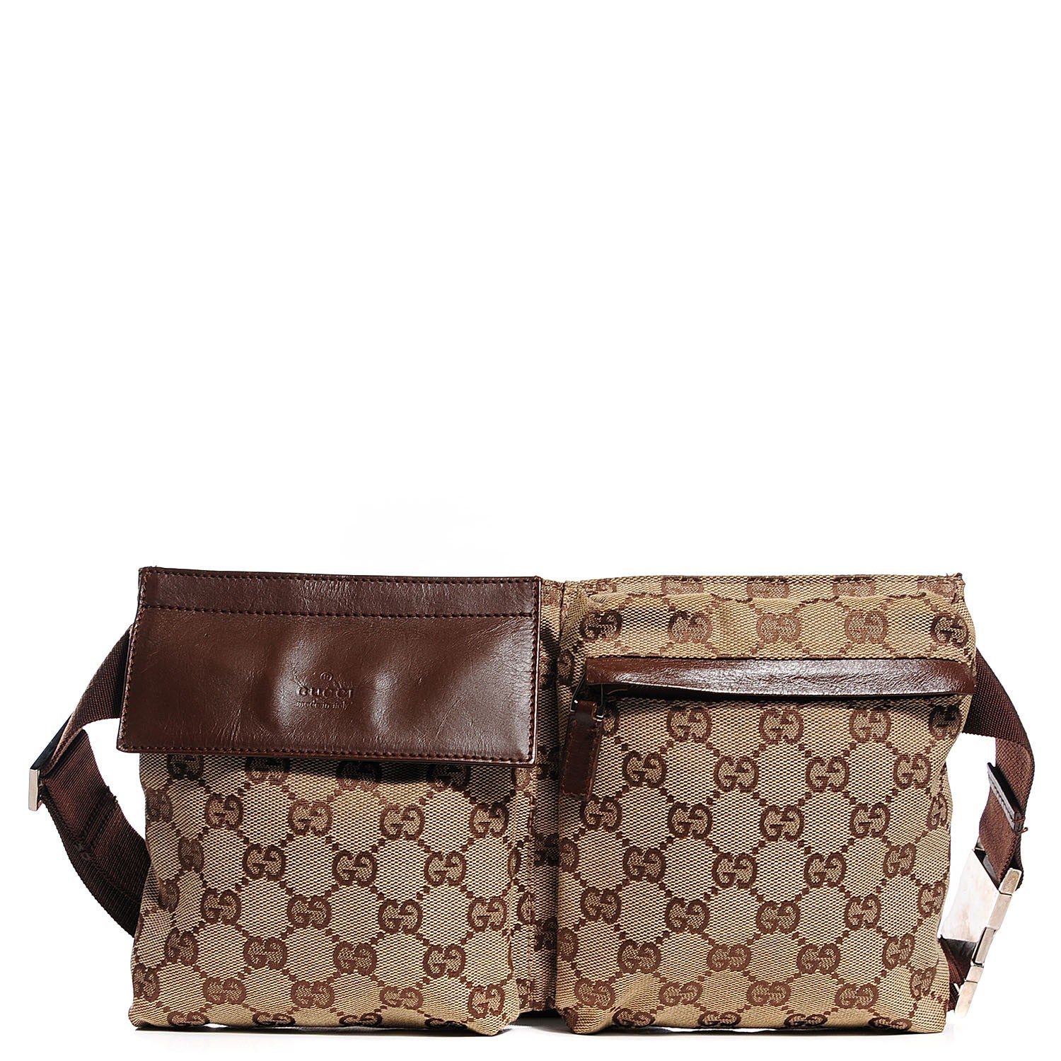 Gucci GG Monogram Web Double Pocket Belt Bag Brown 1 of 8