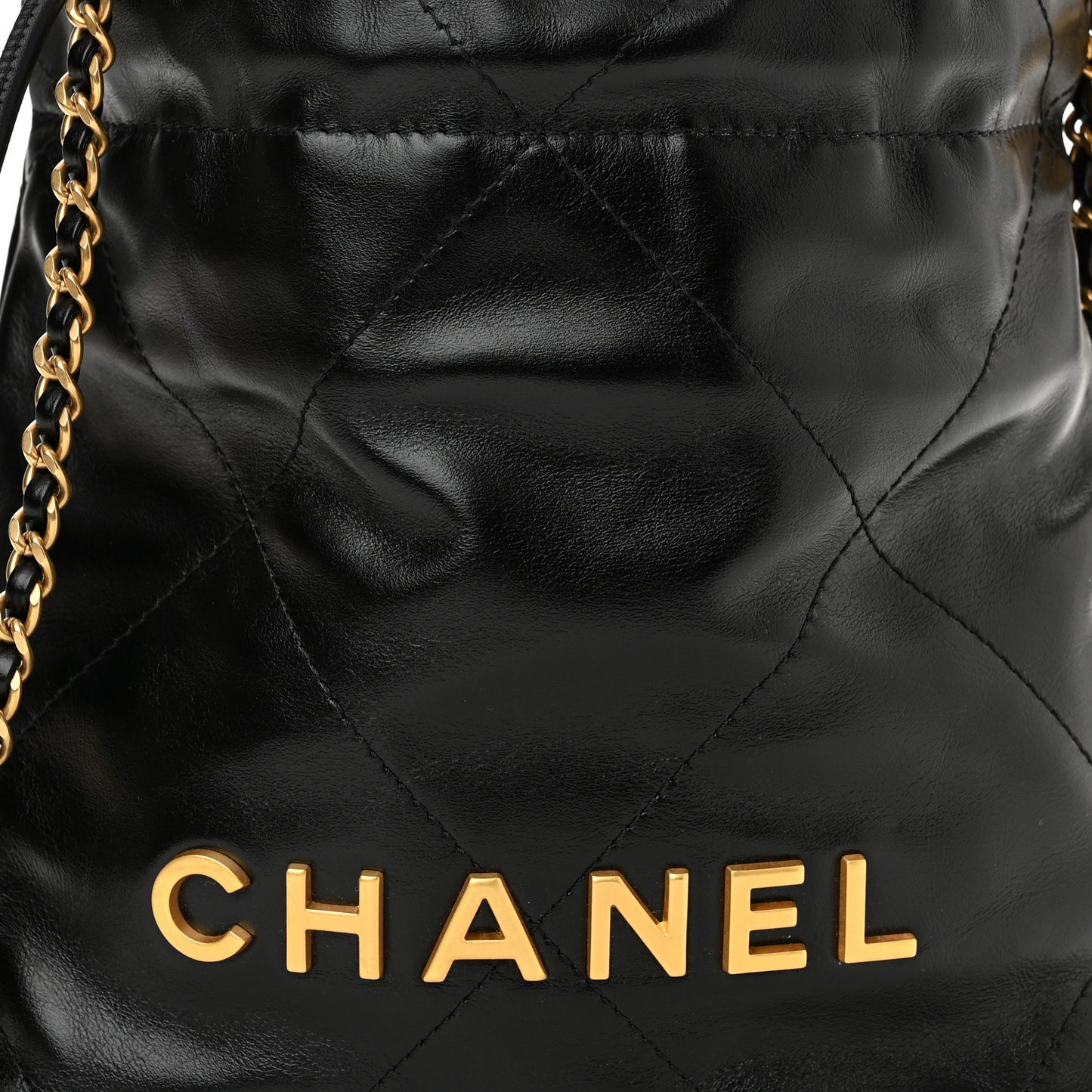 Shiny Calfskin Quilted Mini Chanel 22 Black
