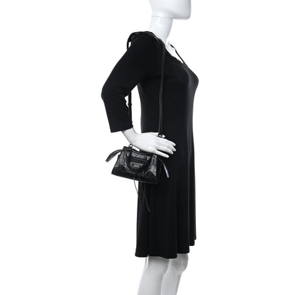 Balenciaga Semi Shiny Calfskin Crocodile Embossed Neo Classic Black Hardware Nano City Crossbody Black 2 of 8