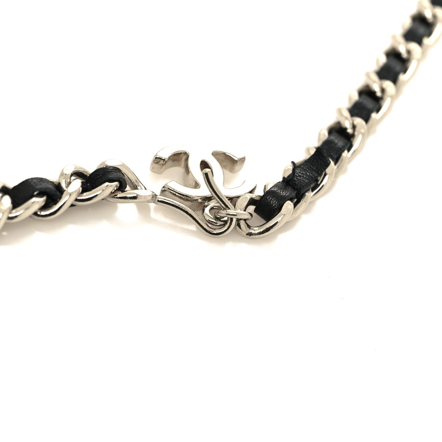 Lambskin Chain Logo Belt Black Silver