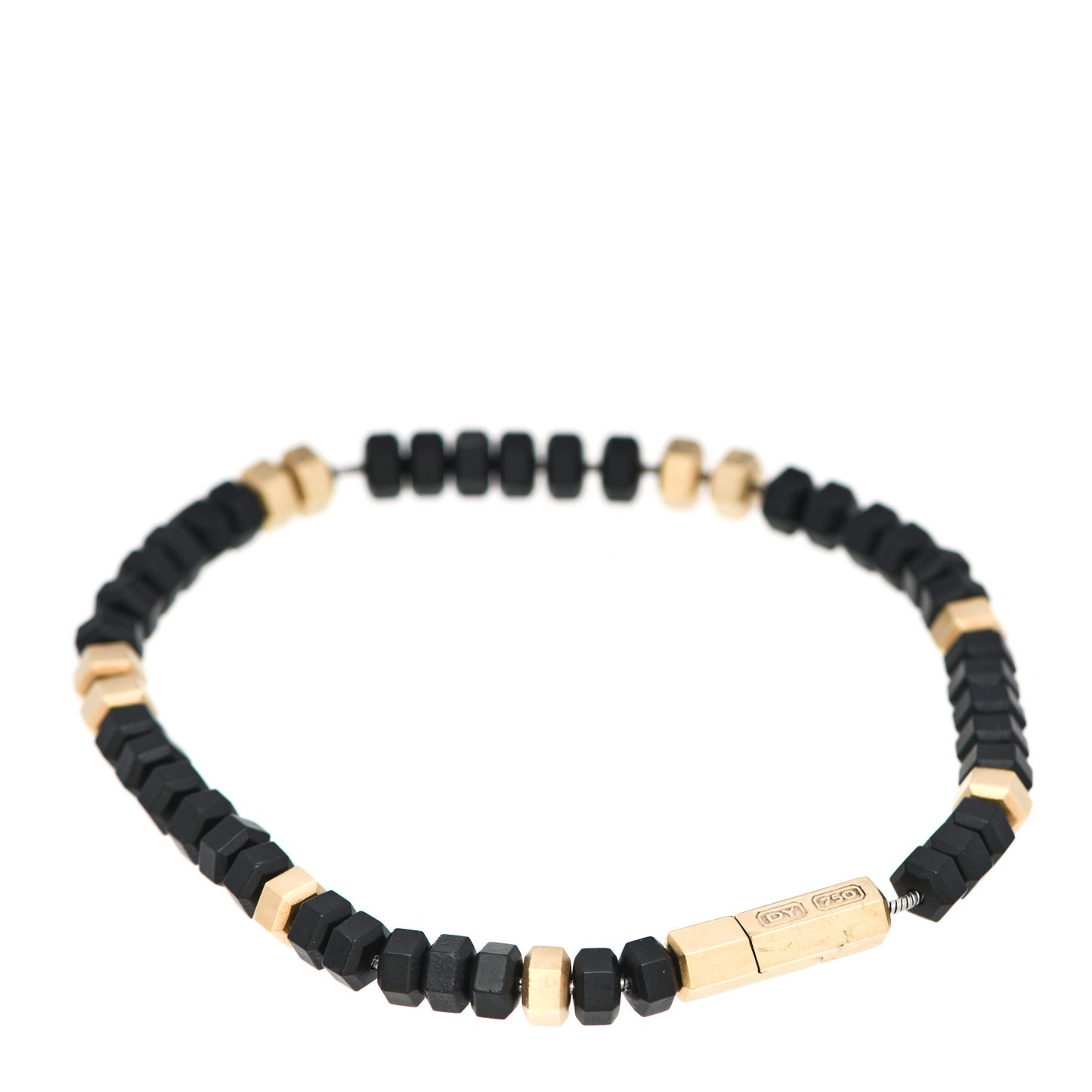 18K Yellow Gold Rubber Mens Hex Bead Bracelet Black