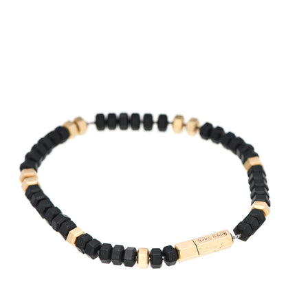 David Yurman 18K Yellow Gold Rubber Mens Hex Bead Bracelet Black 1 of 5