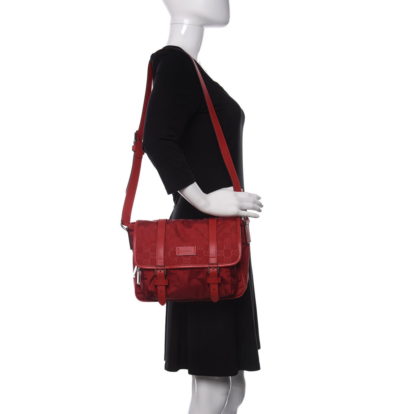 Nylon Monogram Double Buckle Flap Messenger Bag Vibrant Red