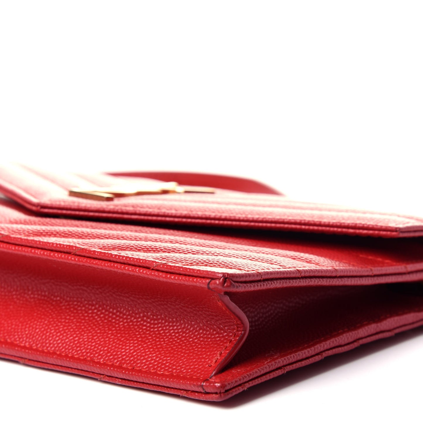 Grain De Poudre Matelasse Chevron Monogram Envelope Chain Wallet New Red