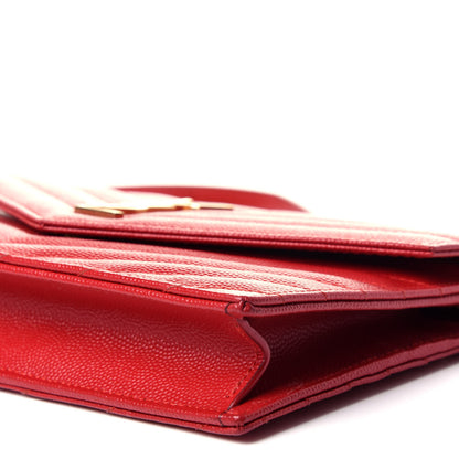 Saint Laurent Grain De Poudre Matelasse Chevron Monogram Envelope Chain Wallet New Red 8 of 10