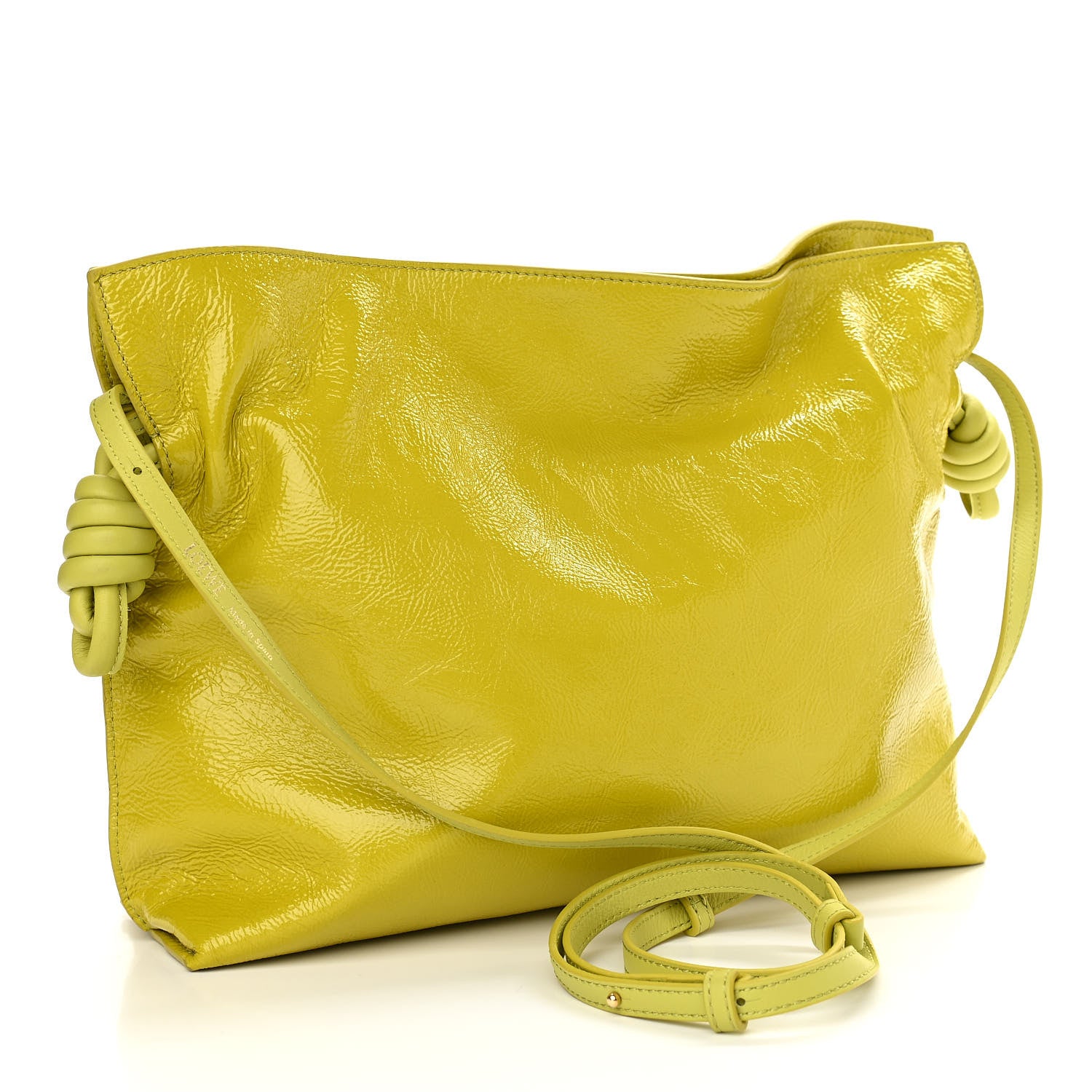Loewe Crackle Patent Calfskin Small Flamenco Knot Bag Yellow 3 of 12