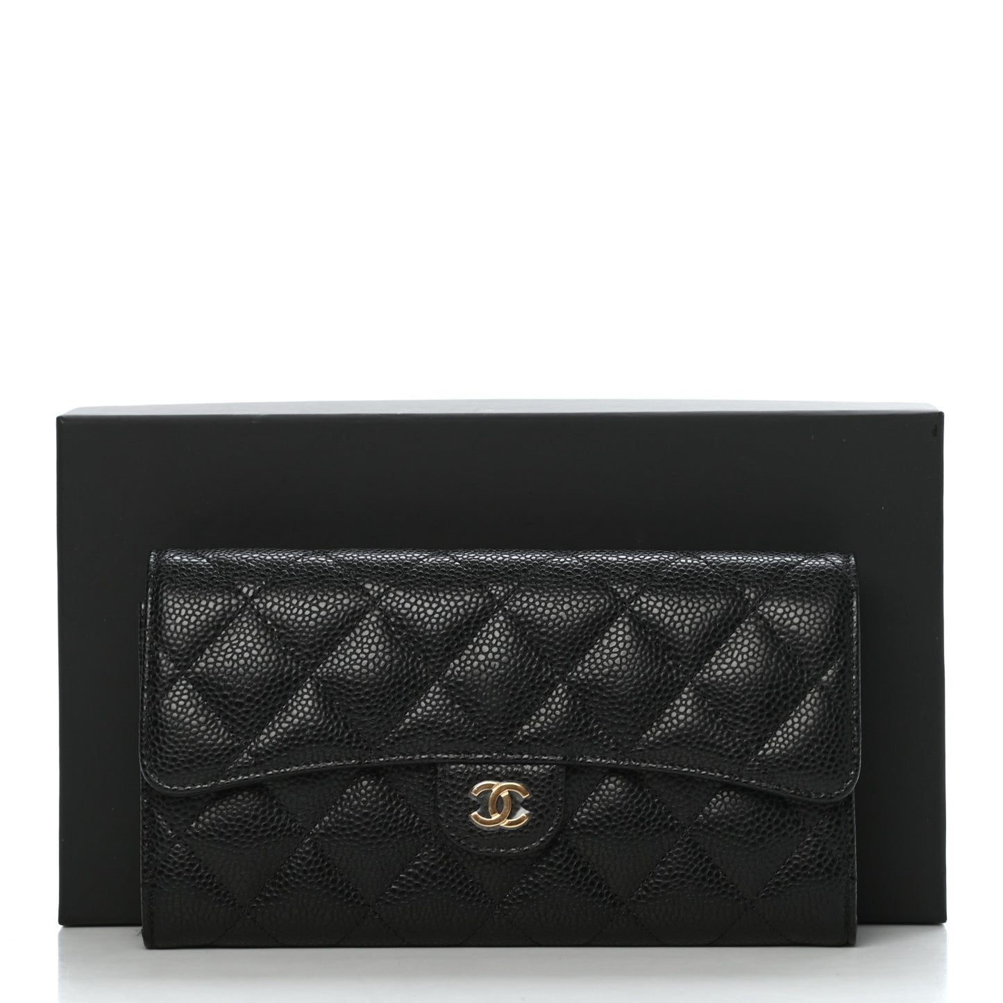 Caviar Quilted Large Flap Gusset Wallet Black