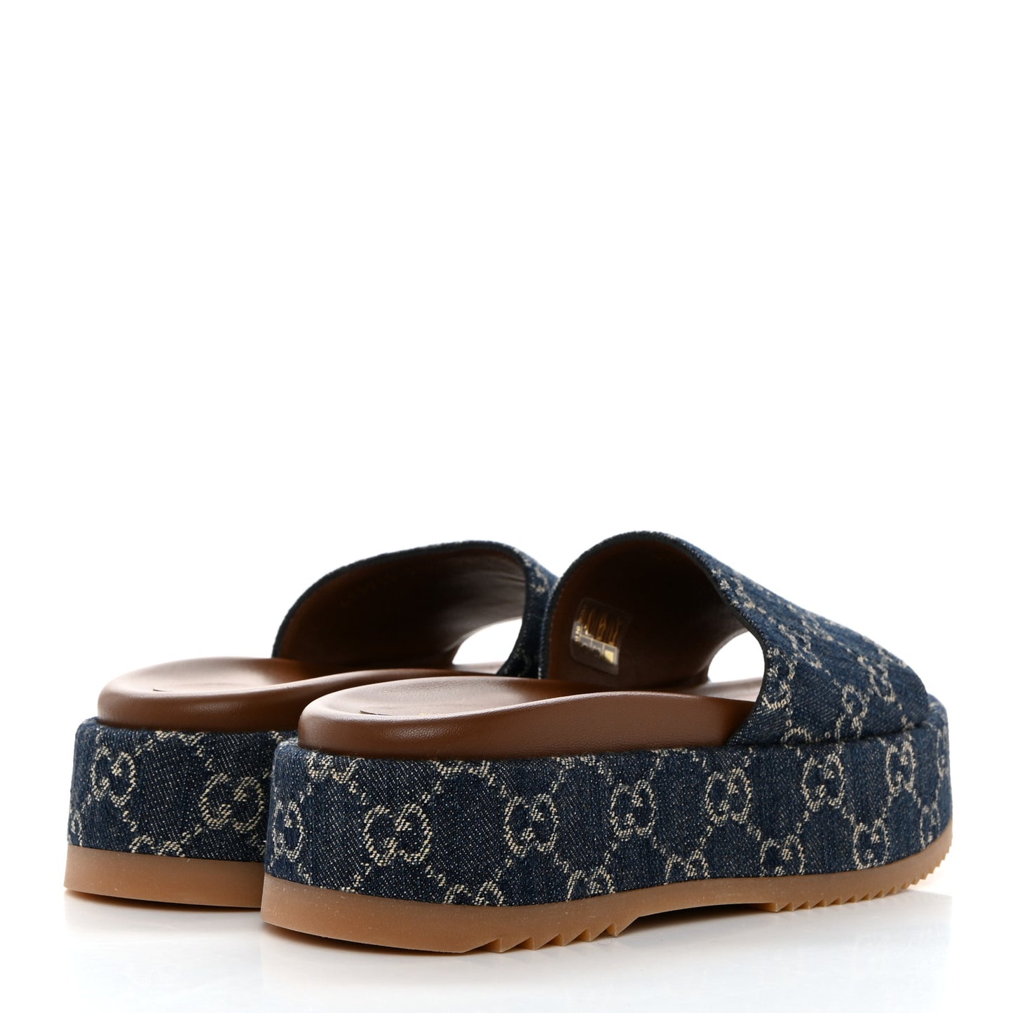 New Denim GG Monogram Angelina Platform 55mm Slide Sandals 37.5 Blue Tea
