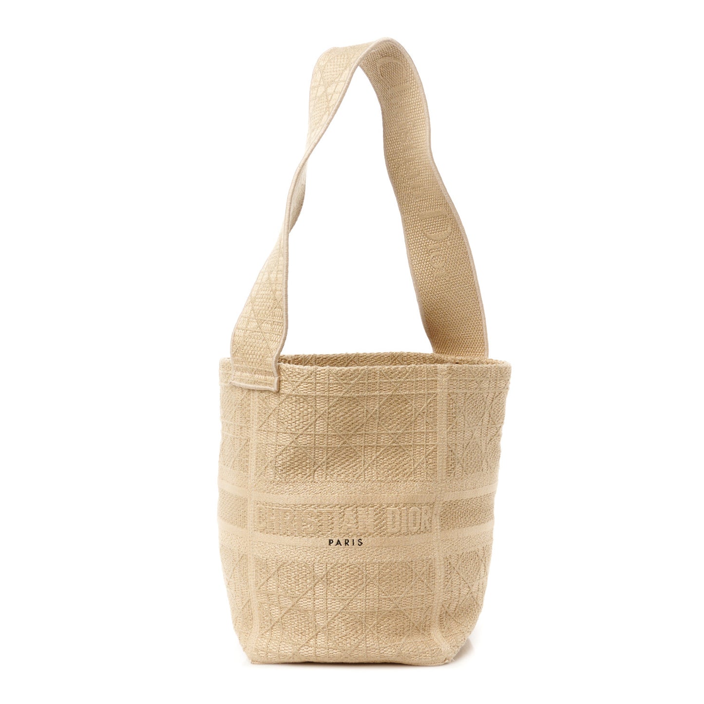 Canvas Embroidered D-Bubble Bucket Bag Beige