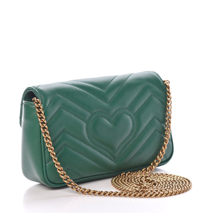 Gucci Calfskin Matelasse Super Mini GG Marmont Shoulder Bag Emerald Green 3 of 11