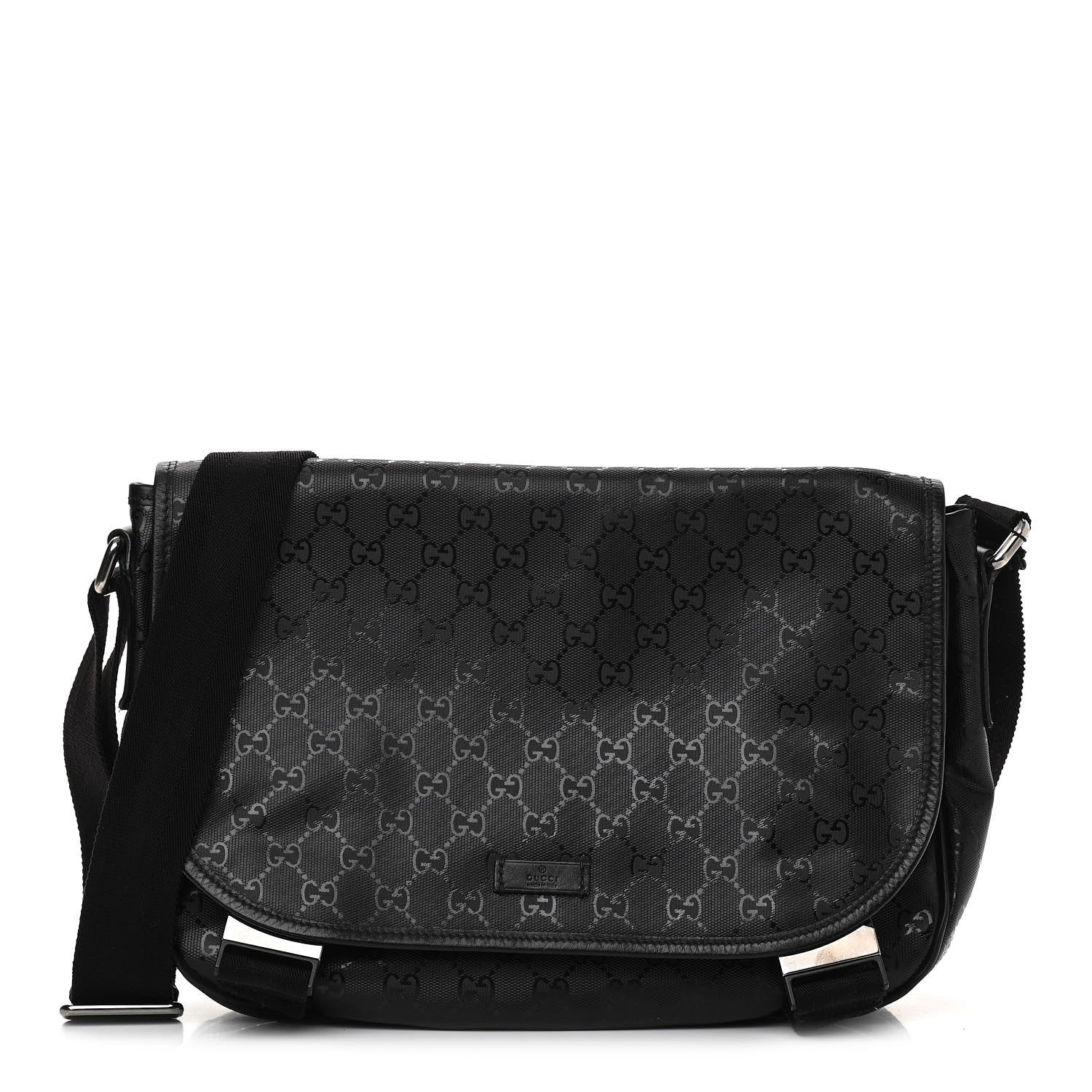 Gucci Imprime Monogram Medium Double Buckle Flap Messenger Bag Black 1 of 11