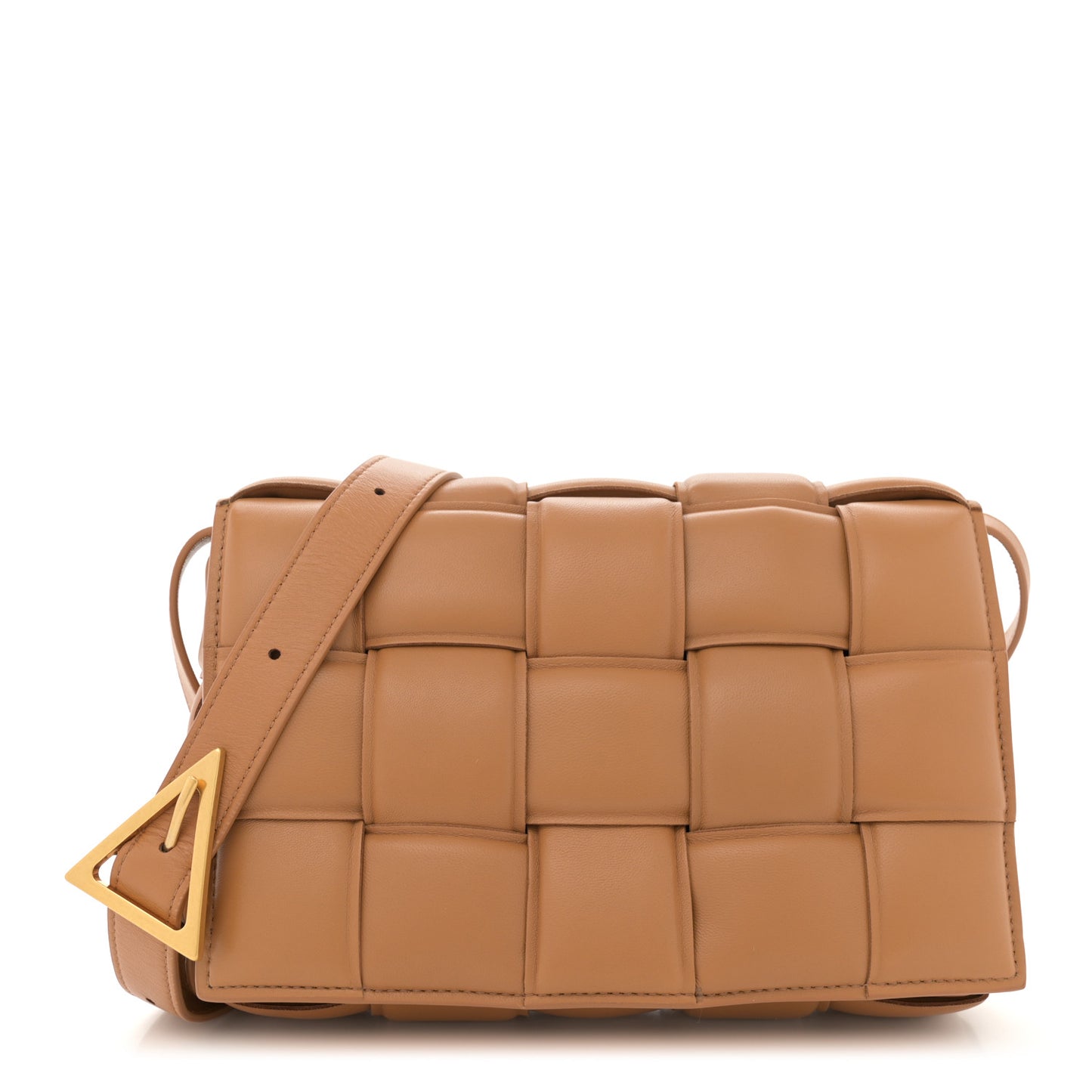 Nappa Maxi Intreccio Padded Cassette Crossbody Bag Caramel