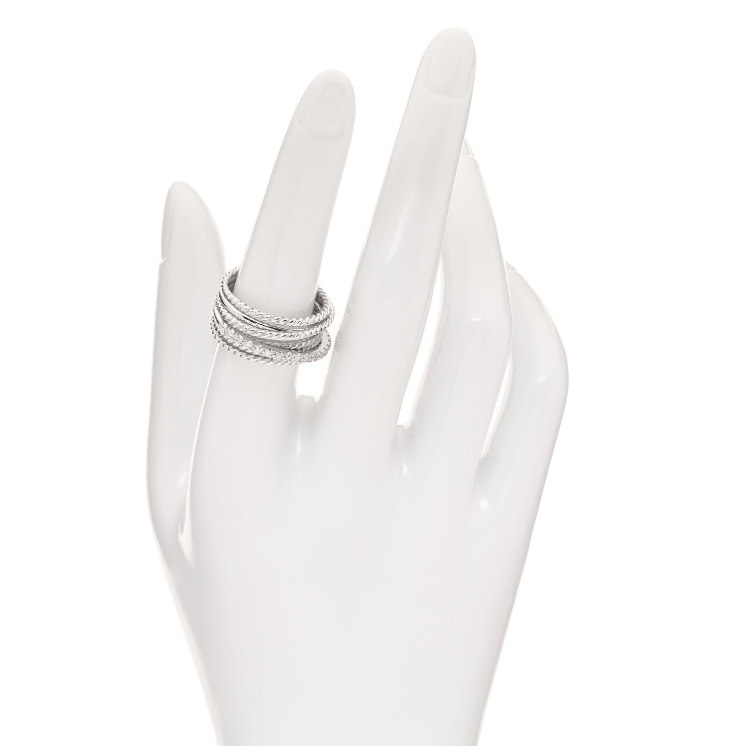 David Yurman Sterling Silver Diamond 11mm Wide Crossover Cable Ring 54 7 2 of 4