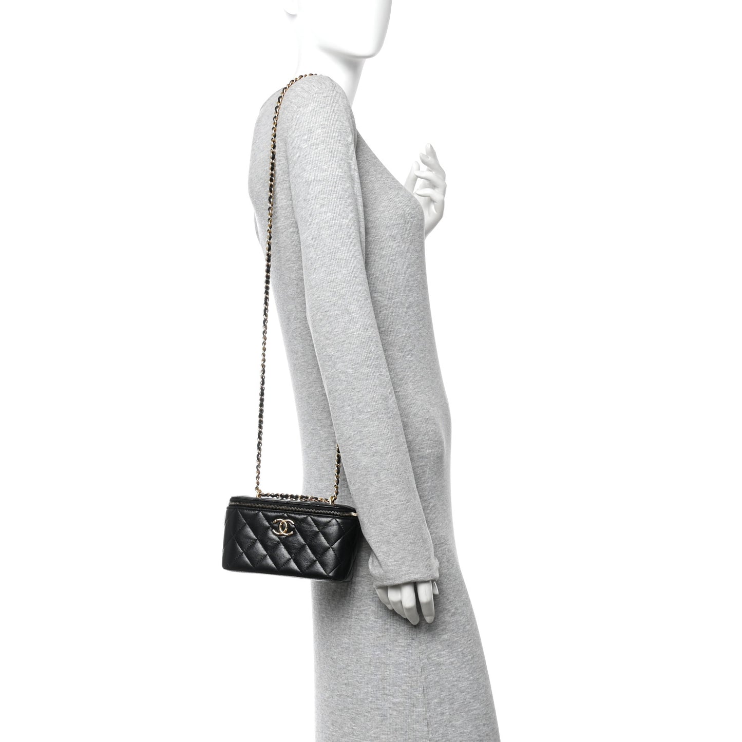 Lambskin Quilted Small CC Dynasty Vanity Case With Chain Black