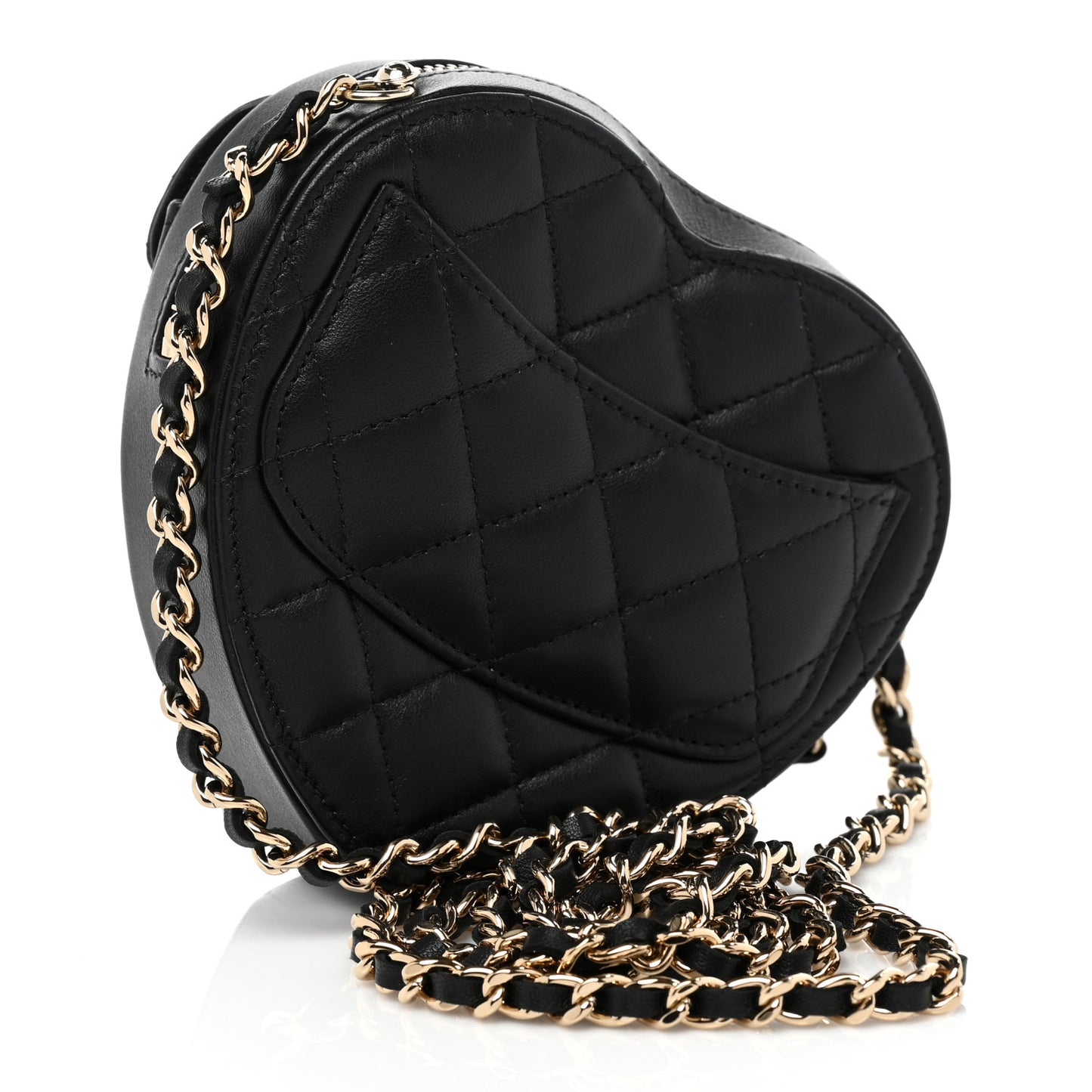 Lambskin Quilted CC In Love Heart Clutch With Chain Black