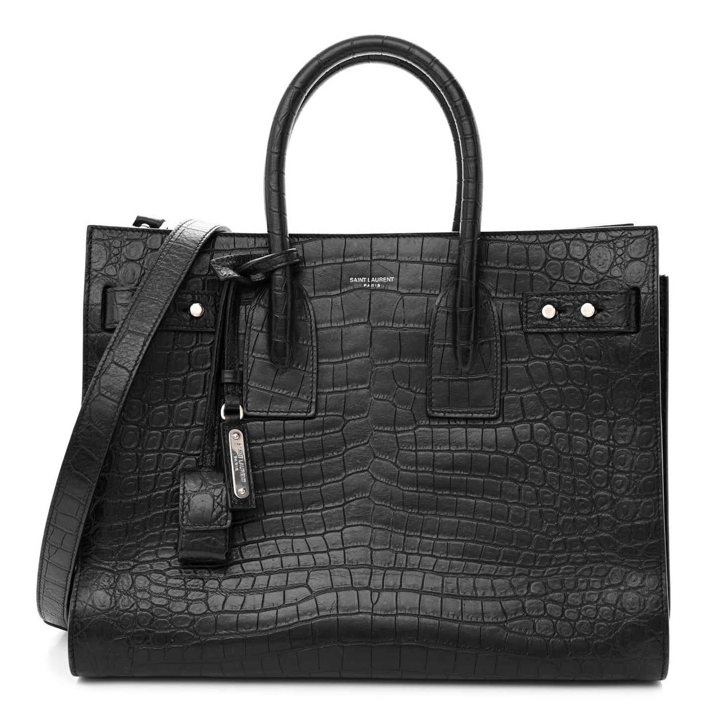 Calfskin Crocodile Embossed Small Supple Sac de Jour Black
