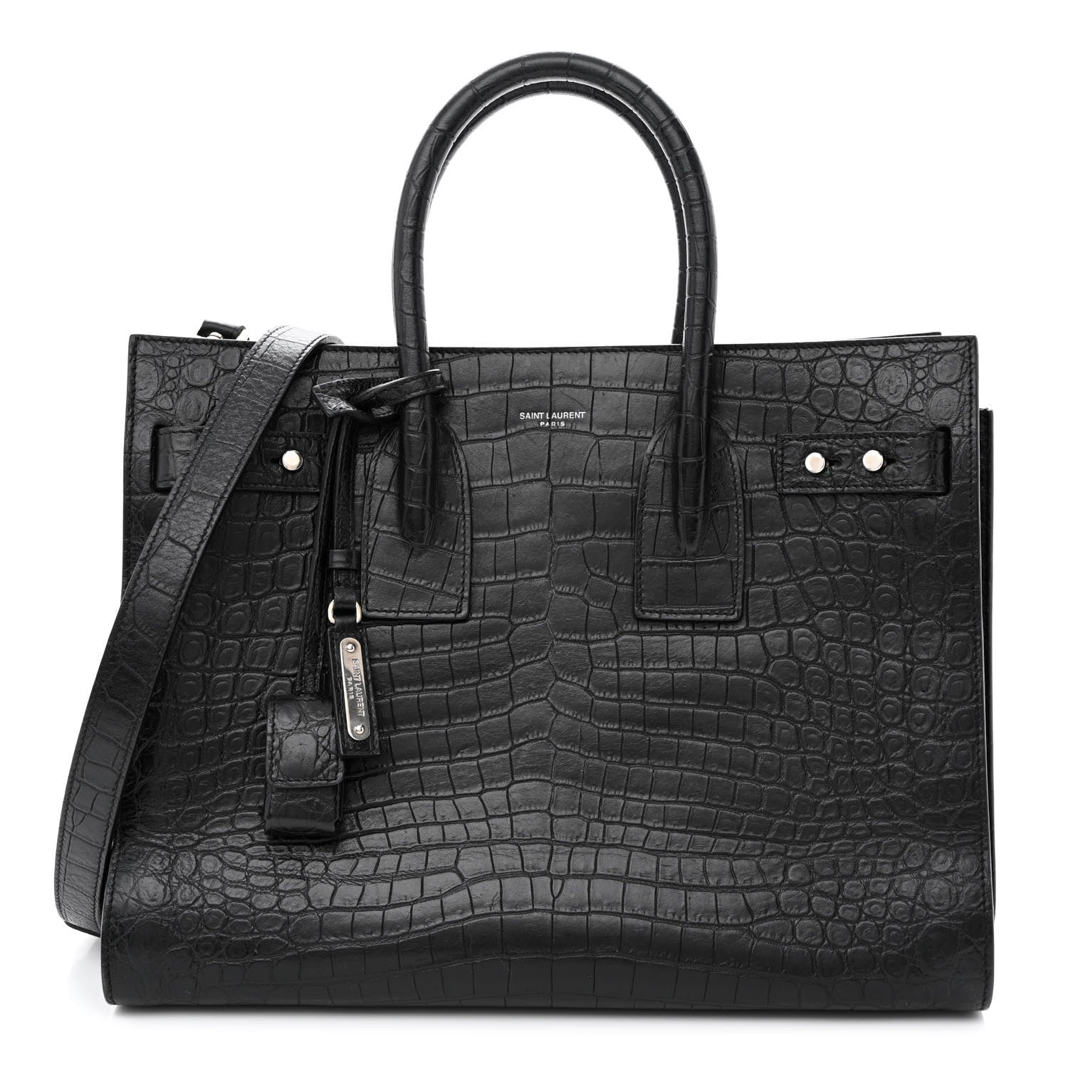 Saint Laurent Calfskin Crocodile Embossed Small Supple Sac de Jour Black 1 of 13