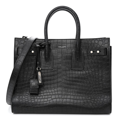 Saint Laurent Calfskin Crocodile Embossed Small Supple Sac de Jour Black 1 of 13