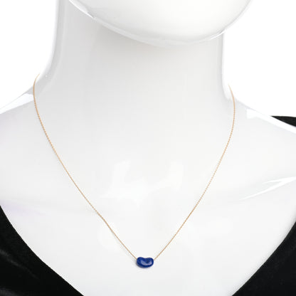Tiffany 18K Yellow Gold Lapis Lazuli Elsa Peretti Bean Pendant Necklace 2 of 4