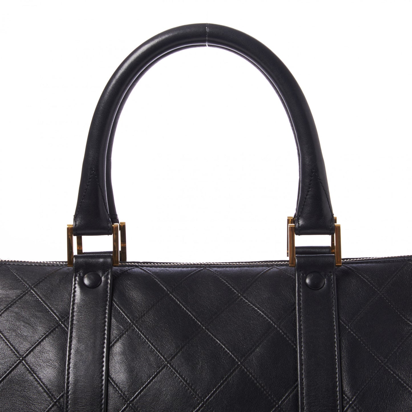 Calfskin Diamond Stitched Duffel Bag Black