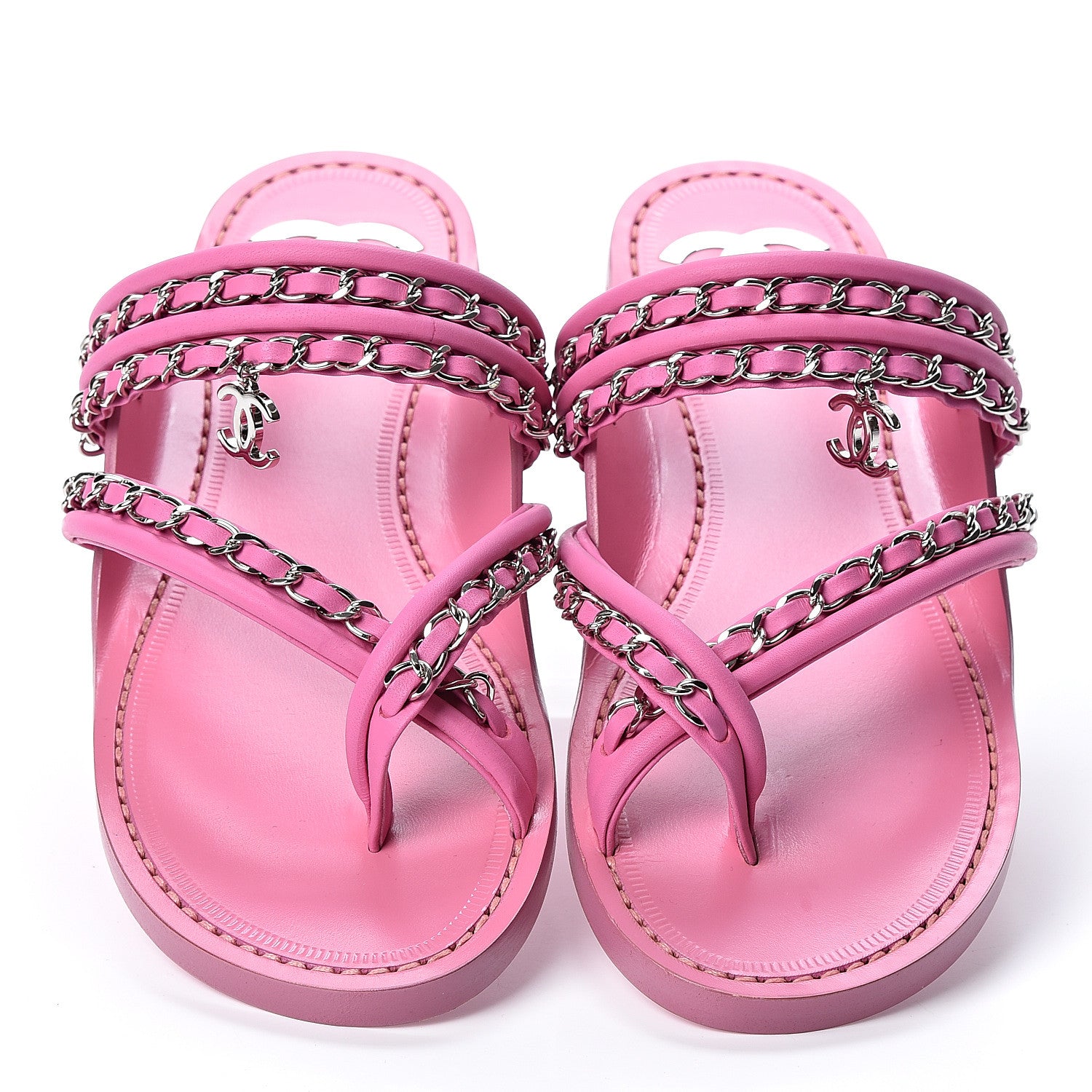 Chanel Calfskin Chain CC Thong Flat Sandals 36 Pink 6 of 11