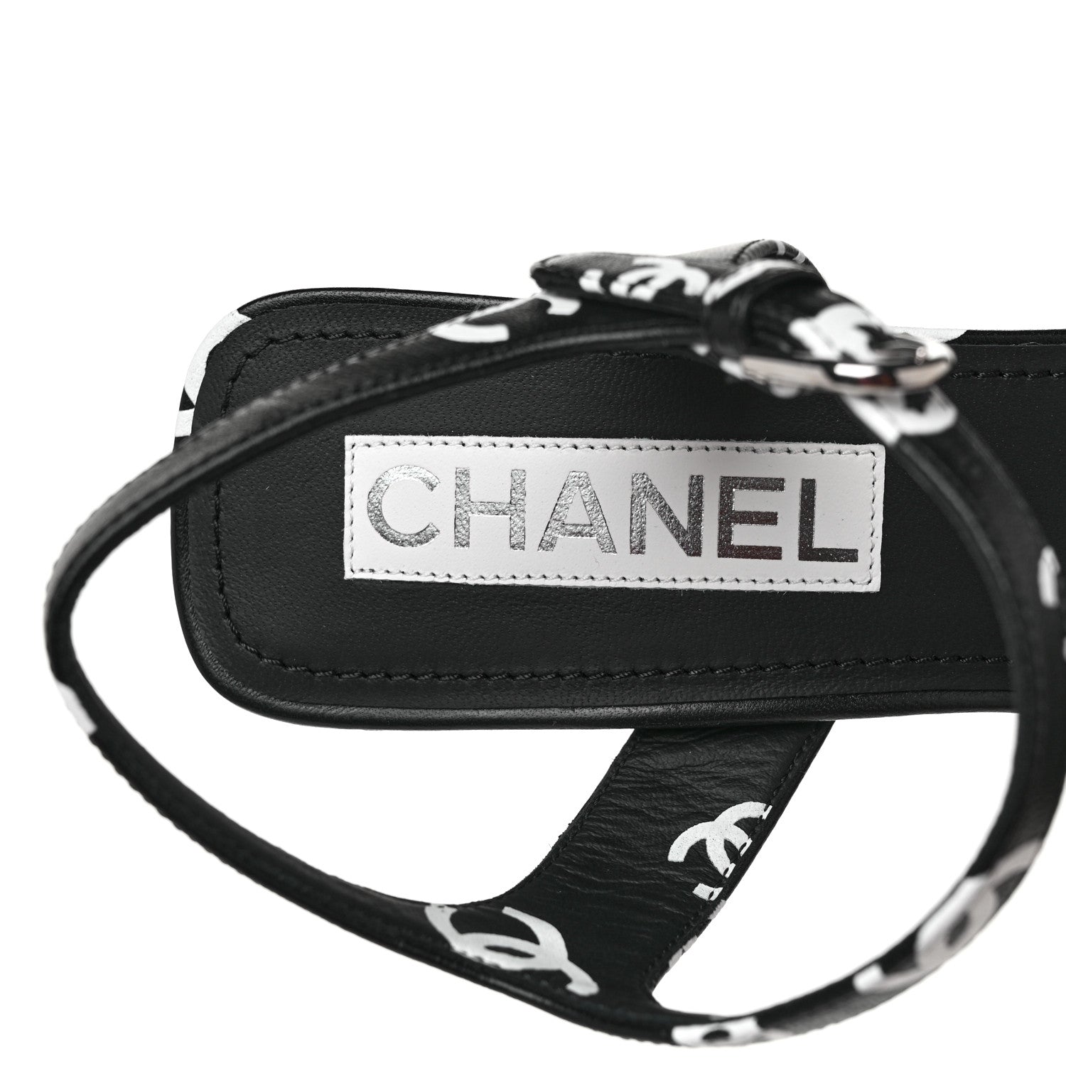 Chanel Printed Lambskin CC Platform Sandals 39.5 Black White 7 of 8