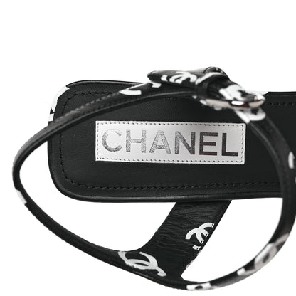 Chanel Printed Lambskin CC Platform Sandals 39.5 Black White 7 of 8