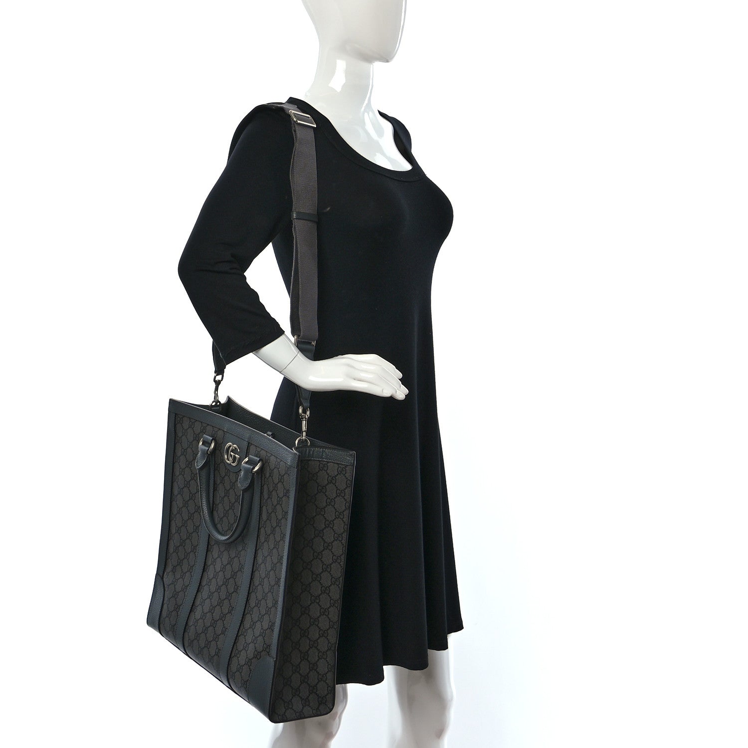 Gucci GG Supreme Monogram Textured Dollar Calfskin Medium Ophidia Tote Grey Black Graphite Grey 2 of 15
